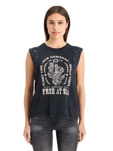 Scotch & Soda Top w kolorze antracytowym rozmiar: S. Czarne topy Scotch & Soda, s, bez wzorów, z bawełny, bez kołnierzyka, bez ramiączek. Za 74,63 zł.