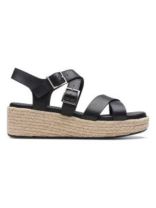 Clarks Skórzane sandały "Kimmei Buckle" w kolorze czarnym na koturnie rozmiar: 40. Czarne sandały Clarks, bez wzorów, z otwartym noskiem, bez obcasa, na koturnie, bez zapięcia. Za 202,03 zł.