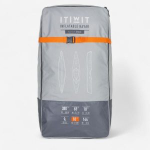 Plecak do transportu kajaka pneumatycznego Itiwit X500 1-osobowego. Szare plecaki DECATHLON. Za 299,99 zł.