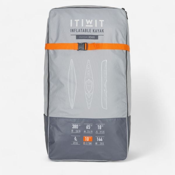 Plecak do transportu kajaka pneumatycznego Itiwit X500 1-osobowego. Szare plecaki DECATHLON. Za 299,99 zł.