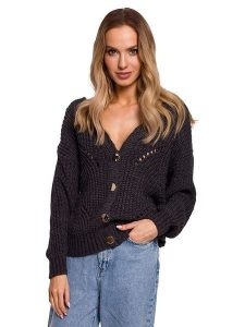 Made of emotion Kardigan w kolorze antracytowym rozmiar: L/XL. Czarne swetry oversize Made Of Emotion, l, bez wzorów, ze splotem, bez ramiączek. Za 180,06 zł.