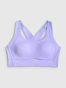 4F Biustonosz treningowy z wysokim wsparciem damski - fioletowy M. Fioletowe biustonosze 4f, bez wzorów, z gumy. Za 179,99 zł.