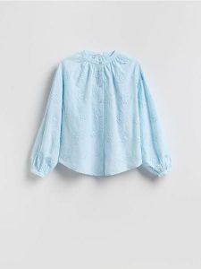 Koszula z haftowanym wzorem - jasnoniebieski. Niebieskie koszule Reserved, l, bez wzorów, z bawełny, bez kołnierzyka, bez ramiączek. Za 149,99 zł.