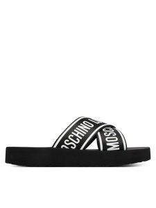 LOVE MOSCHINO Klapki JA28334G0OIX7000 Czarny. Czarne klapki LOVE MOSCHINO, bez wzorów, ze skóry, bez obcasa. Za 377,99 zł.