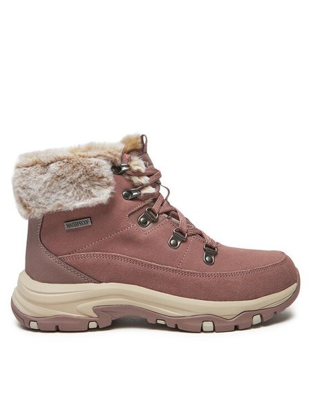 Skechers Trzewiki Snow Worries 167882/MVE Różowy. Czerwone botki Skechers, bez wzorów, ze skóry, bez obcasa, na płaskiej podeszwie, bez zapięcia. Za 299,99 zł.