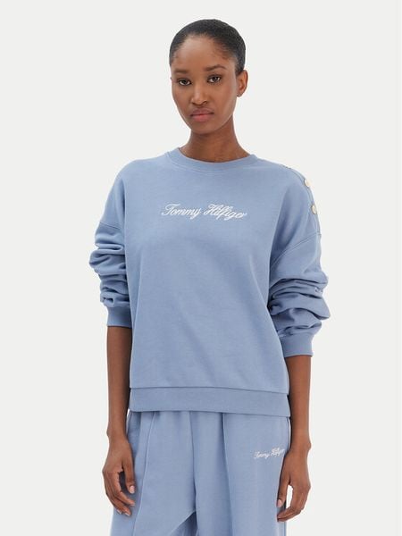 Tommy Hilfiger Bluza Script WW0WW48783 Niebieski Relaxed Fit. Niebieskie bluzy TOMMY HILFIGER, xs, bez wzorów, z bawełny, bez kaptura. Za 393,99 zł.