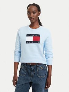 Tommy Jeans Bluza Flag DW0DW22564 Niebieski jasny Regular Fit. Niebieskie bluzy Tommy Jeans, xl, bez wzorów, z bawełny, bez kaptura. Za 349,99 zł.