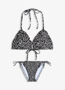 Bikini z trójkątnymi miseczkami z marszczeniem (2 części). Białe bikini bonprix, bez wzorów. Za 37,99 zł.