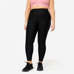 Legginsy fitness damskie Domyos. Czarne legginsy DOMYOS, bez wzorów, z elastanu, z podwyższonym stanem. Za 79,99 zł.