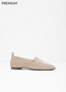 Półbuty skórzane loafer. Brązowe balerinki bonprix, bez wzorów, ze skóry, bez obcasa, bez zapięcia. Za 179,99 zł.