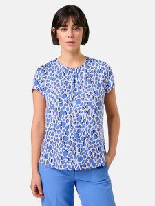 Gerry Weber Bluzka w kolorze niebiesko-beżowym rozmiar: 36. Brązowe bluzki Gerry Weber, s, bez wzorów, z wiskozy, klasyczne, bez kołnierzyka, bez ramiączek. Za 162,49 zł.