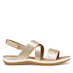 Sandały Geox. Żółte sandały Geox, bez wzorów, bez obcasa, na płaskiej podeszwie, bez zapięcia. Za 359,99 zł.