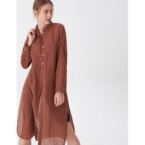 Długa koszula oversize - Brązowy. Koszule marki House. Za 79,99 zł.