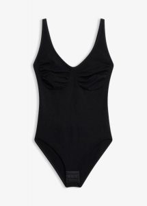 Body modelujące, bezszwowe, średni stopień modelowania sylwetki. Czarne body i gorsety bonprix, bez wzorów. Za 32,99 zł.