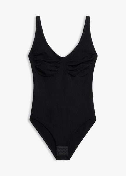 Body modelujące, bezszwowe, średni stopień modelowania sylwetki. Czarne body i gorsety bonprix, bez wzorów. Za 32,99 zł.