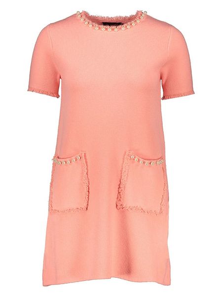 Miss goodlife Sukienka dresowa w kolorze brzoskwiniowym rozmiar: XL. Pomarańczowe sukienki miss goodlife, xl, bez wzorów, z dresówki, bez kołnierzyka, bez ramiączek, midi. Za 87,61 zł.