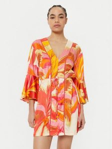 Maaji Sukienka letnia Jungle Palm PT2472CPO007 Pomarańczowy Regular Fit. Brązowe kombinezony Maaji, na lato, l, bez wzorów, z wiskozy, bez kołnierzyka, bez ramiączek. Za 209,99 zł.