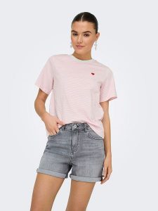 JDY Koszulka w kolorze jasnoróżowo-białym rozmiar: XL. Białe bluzki JDY, xl, bez wzorów, z bawełny, bez kołnierzyka, bez ramiączek. Za 57,06 zł.