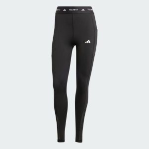 Legginsy Techfit Stash Pocket Full-Length. Czarne legginsy ADIDAS, bez wzorów, z dzianiny, z podwyższonym stanem, długie. Za 199,00 zł.