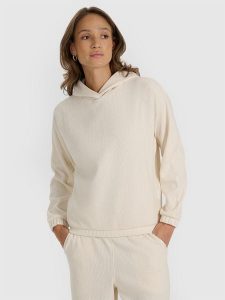 4F Bluza dresowa nierozpinana z kapturem damska - biała XL. Białe bluzy 4f, xl, bez wzorów, z dresówki, z kapturem. Za 159,99 zł.