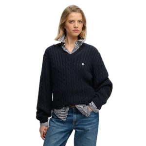 Damski oversize sweter z dekoltem w kształcie V Superdry. Niebieskie swetry klasyczne Superdry, na zimę, bez wzorów, bez ramiączek. Za 284,00 zł.