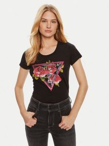 Guess T-Shirt W4YI71 J1314 Czarny Regular Fit. Czarne t-shirty Guess, xs, z aplikacjami, z bawełny, bez kołnierzyka, bez ramiączek. Za 109,99 zł.