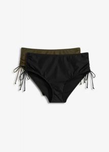 Modelujące figi bikini (2 pary), lekki stopień modelowania sylwetki. Czarne bikini bonprix, bez wzorów. Za 134,99 zł.