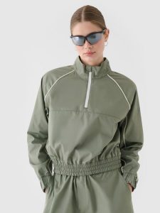 4F Kurtka przejściowa cropped ze stójką damska - oliwkowa/khaki S. Brązowe kurtki 4f, s, bez wzorów, z bawełny, bez kaptura. W wyprzedaży za 99,99 zł.