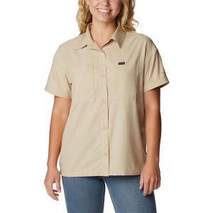Koszula z krótkim rękawem damska Columbia Silver Ridge Utility. Brązowe koszule Columbia, bez wzorów, bez kołnierzyka, bez ramiączek. Za 223,99 zł.