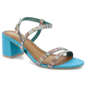 Sandały damskie Maciejka, skórzane licowe na klocku zapinane sprzączką, niebieskie, 06958-06-00-0. Niebieskie sandały Maciejka, z aplikacjami, bez obcasa, na obcasie, bez zapięcia. Za 319,00 zł.