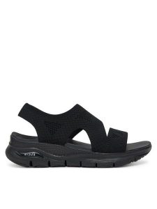 Skechers Sandały Arch Fit-Brightest Day 119458/BBK Czarny. Czarne sandały Skechers, bez wzorów, z materiału, bez obcasa, na płaskiej podeszwie, bez zapięcia. Za 219,99 zł.