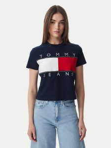 Tommy Jeans T-Shirt Flag DW0DW22818 Granatowy Regular Fit. Niebieskie t-shirty Tommy Jeans, xl, bez wzorów, z bawełny, bez kołnierzyka, bez ramiączek. Za 209,99 zł.