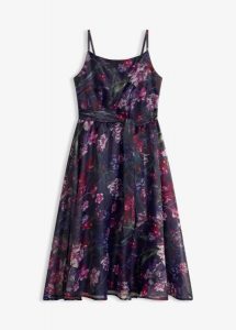 Sukienka midi z delikatnego tiulu, z paskiem. Białe sukienki bonprix, bez wzorów, z tiulu, bez kołnierzyka, bez ramiączek, midi. Za 319,99 zł.