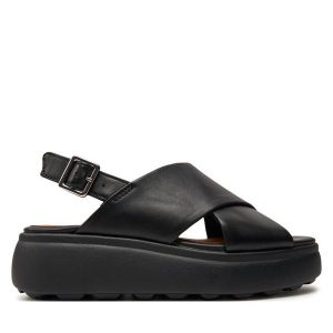 Sandały Geox. Czarne sandały Geox, bez wzorów, bez obcasa, na płaskiej podeszwie, bez zapięcia. Za 309,99 zł.