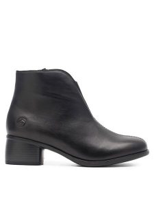 Remonte Botki R8870-00 Czarny. Czarne botki Remonte, bez wzorów, ze skóry, bez obcasa, na słupku, bez zapięcia. Za 419,99 zł.