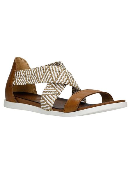 Wojas Sandały w kolorze jasnobrązowo-białym rozmiar: 39. Białe sandały Wojas, bez wzorów, z materiału, z otwartym noskiem, bez obcasa, bez zapięcia. Za 248,58 zł.