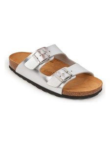 Mandel Klapki w kolorze srebrnym rozmiar: 38. Szare klapki Mandel, bez wzorów, z otwartym noskiem, bez obcasa. Za 152,99 zł.