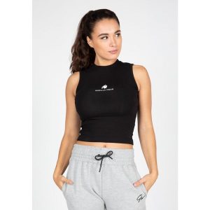 Crop Top fitenss damski Gorilla Wear Livonia. Czarne topy GORILLA WEAR, s, bez wzorów, sportowe, bez kołnierzyka, bez ramiączek. Za 161,00 zł.