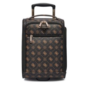 Walizka kabinowa Guess. Brązowe walizki Guess, z aplikacjami. Za 639,99 zł.