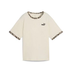 Damska luźna koszulka Essential ze zwierzęcym nadrukiem PUMA Alpine Snow White. Białe bluzki Puma, bez wzorów, eleganckie, bez kołnierzyka, bez ramiączek. Za 109,99 zł.
