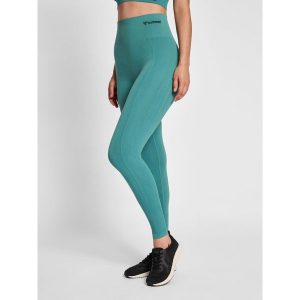 Damskie wysokie legginsy Hummel TIF. Zielone legginsy Hummel, bez wzorów, z dzianiny. Za 101,00 zł.
