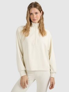 4F Bluza dresowa nierozpinana z modalem damska - beżowa L. Brązowe bluzy 4f, l, bez wzorów, z dresówki, bez kaptura. Za 189,99 zł.