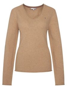 Tommy Hilfiger Sweter WW0WW43505 Beżowy Regular Fit. Brązowe swetry klasyczne TOMMY HILFIGER, s, z wełny, bez kołnierzyka. Za 519,99 zł.