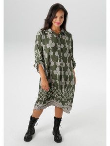 Aniston Sukienka w kolorze khaki rozmiar: 50. Brązowe sukienki Aniston, bez wzorów, z wiskozy, bez kołnierzyka, bez ramiączek, midi. Za 95,99 zł.