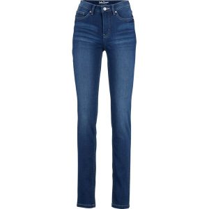 Dżinsy slim ze średnim stanem i stretchem. Niebieskie jeansy bonprix, bez wzorów, z jeansu. Za 122,99 zł.