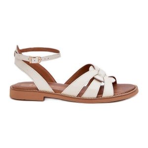 Lewski Shoes Skórzane Sandały Damskie Na Płaskim Obcasie Zazoo 3688 Ecru białe. Białe sandały bez wzorów, ze skóry, bez obcasa, na płaskiej podeszwie, bez zapięcia. Za 418,45 zł.