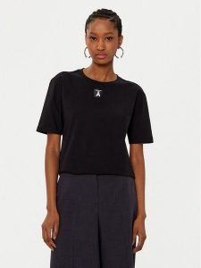 Patrizia Pepe T-Shirt 8M1612/J089-K103 Czarny Regular Fit. Czarne t-shirty Patrizia Pepe, m, bez wzorów, z bawełny, bez kołnierzyka, bez ramiączek. Za 259,99 zł.