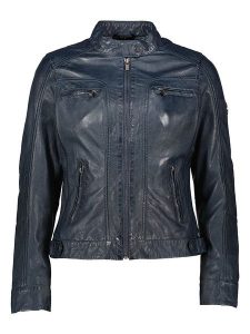 HIS Skórzana kurtka w kolorze granatowym rozmiar: 48. Niebieskie kurtki HIS, bez wzorów, ze skóry, bez kaptura. Za 406,00 zł.