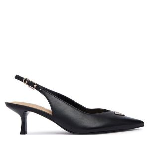 Sandały Guess. Czarne sandały Guess, z aplikacjami, bez obcasa, na szpilce, bez zapięcia. Za 584,99 zł.