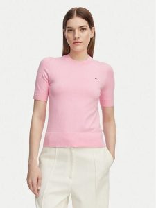 Tommy Hilfiger Sweter WW0WW49705 Różowy jasny Slim Fit. Czerwone swetry klasyczne TOMMY HILFIGER, xs, z bawełny, bez kołnierzyka. Za 369,99 zł.